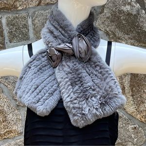 Jocelyn Knit fur scarf with rosette detail